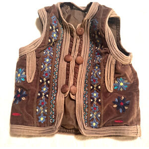 Y2K Mary Kate & Ashley Boho Velvet Hippie Vest Girls 6/6X brown embroidered